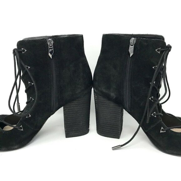 Fergie Riviera Peep Toe Booties Black Leather 9.5 - Picture 3 of 8